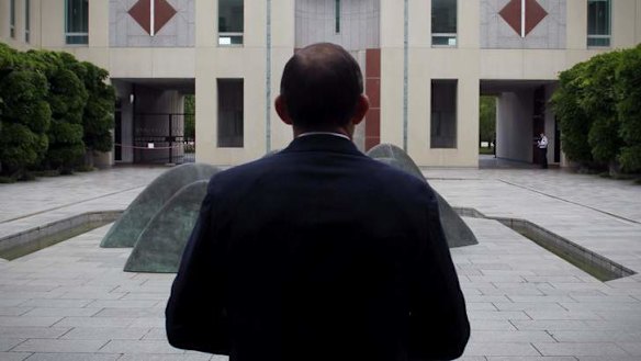 Prime Minister Tony Abbott waits in the Prime Minister's courtyard to greet Indonesian Vice President Dr Boediono at Parliament House. Photo: Andrew Meares