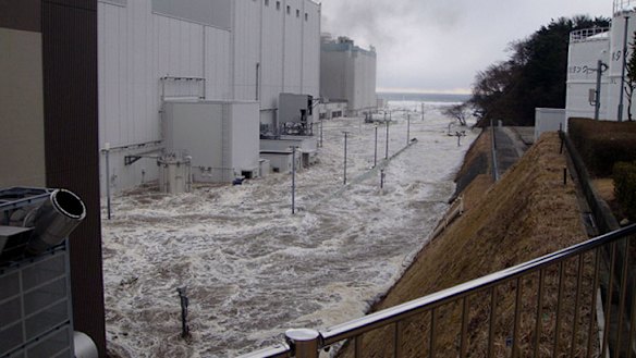 How it all began ... TEPCO has released pictures of flooding at its Fukushima Dai-ichi nuclear power plant when the March 11 tsunami hit.