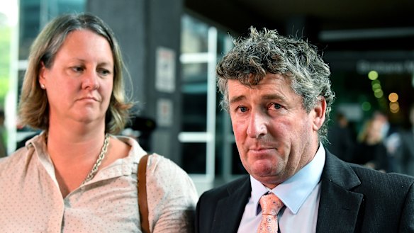 Former Tasmanian farmers Dimity and Michael Hirst outside the banking royal commission. Mr Hirst accused ANZ of never showing empathy.