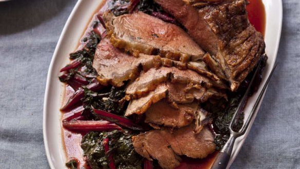 Karen Martini's take on roast beef, served with braised rainbow chard scented with cinnamon.
