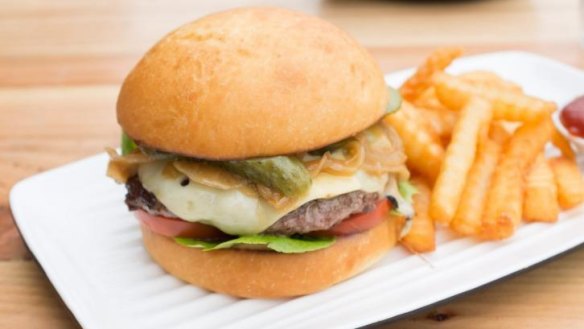 Cheeseburger with lettuce, tomato, caramelised onion, pickle and Mr Jones sauce.