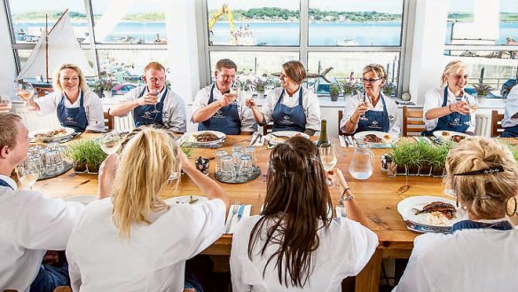 Food with a view ... A class at the Padstow Seafood School.