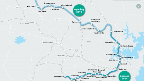 Sydney's two-stage metro train line is estimated to cost about $20 billion.