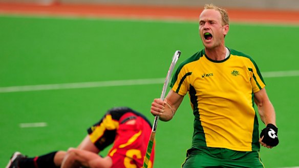 Luke Doerner celebrates a goal.