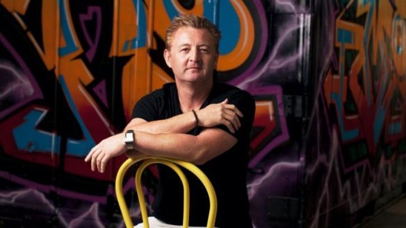 Luke Mangan with his graffiti-painted container coolroom. 