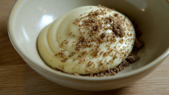 Native pepper ice-cream, cumquat, coffee and rye.