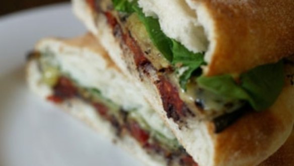 Eggplant, spinach and tomato panini