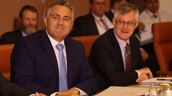 Treasurer Joe Hockey with Treasury secretary Martin Parkinson met state treasurers to discuss GST and infrastructure issues.