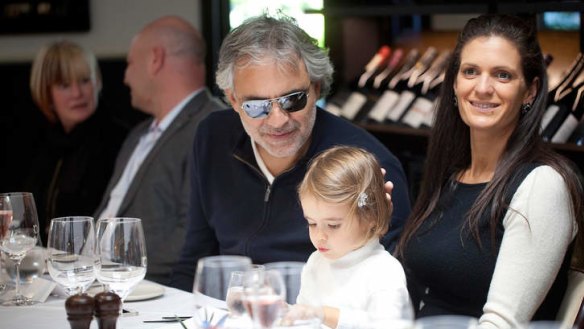 Family affair: Italian tenor Andrea Bocelli with his wife and daughter at the wine launch.