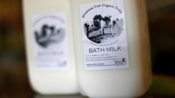 Bottles of Mountain View Organic Dairy Bath Milk.