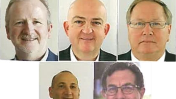 The five Liberal candidates vying for the WA Senate vacancy as they appear on their nomination forms. From left to right: David Barton, Slade Brockman, Mark Lewis (bottom row) Gabi Ghasseb, and Michael Sutherland.