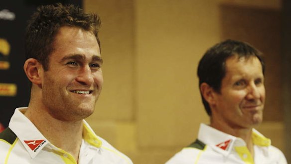Now we can all get some sleep: Wallabies captain James Horwill, left, fronts the media with coach Robbie Deans after the judicial hearing.