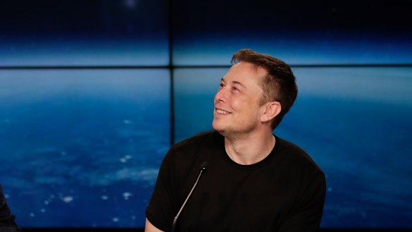 Elon Musk, founder, CEO, and lead designer of SpaceX, speaks at a news conference after the Falcon 9 SpaceX heavy rocket launched successfully from the Kennedy Space Center in Cape Canaveral, Florida.