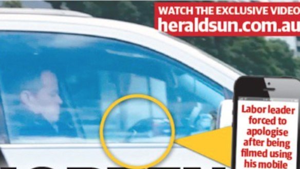 Opposition leader Bill Shorten caught on his phone while driving.