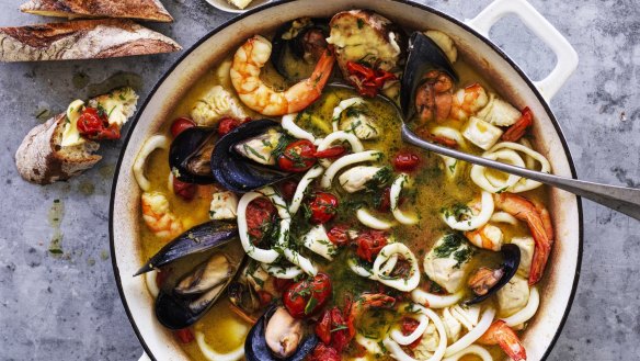 Neil Perry's prawn and mussel saffron stew.