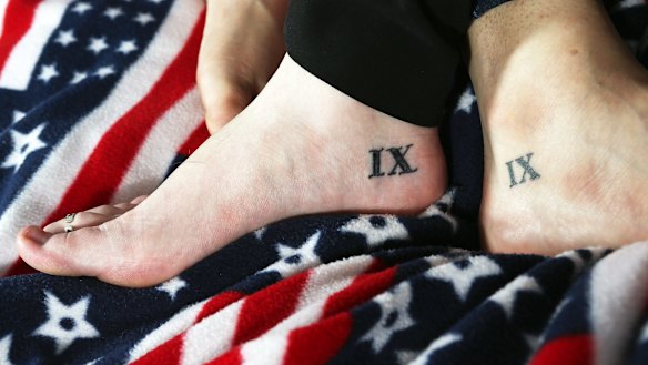 Title IX tattoos on Annie Clark, left, and Andrea Pino, who started a network of young women raising awareness of rape on college campuses nationwide.