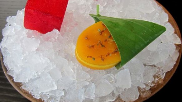 Mango and green ants feature in the 'marinated fresh fruit' dish.