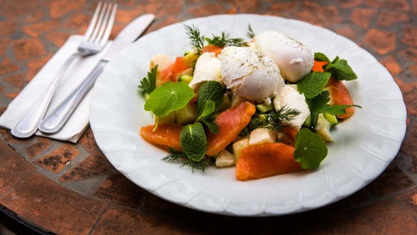 Enduring favourite: Citrus-cured salmon, potato and pea salad.