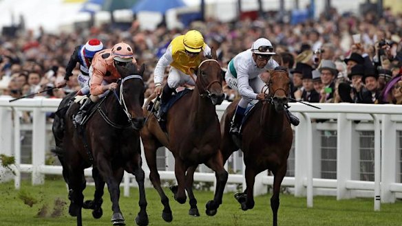 Luke Nolen on Black Caviar (L) wins The Diamond Jubilee Stakes at Royal Ascot on June 23.