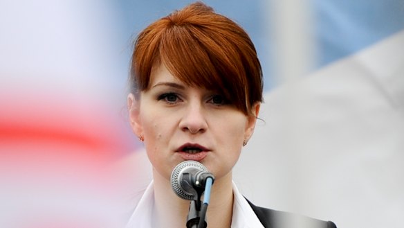 Maria Butina, leader of a pro-gun organisation in Russia, speaks to a crowd during a rally in support of legalising the possession of handguns in Moscow, Russia.