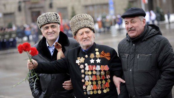 Decorated ... a World War II veteran in Volgograd for the anniversary celebrations.