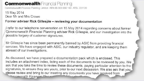 The letter sent by the bank alerting Mr and Mrs Crowe to possible forgery.