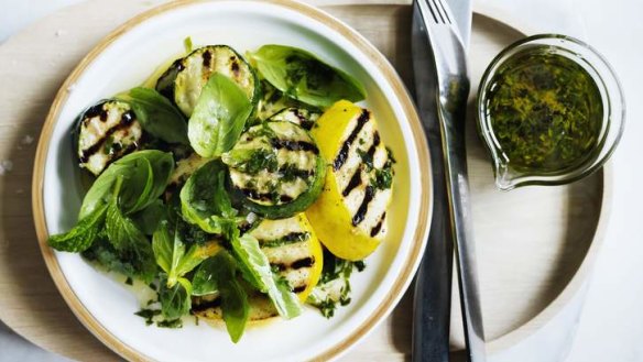 Grilled zucchini with basil and mint.