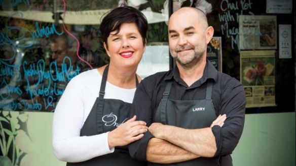 Amanda and Larry Hinds outside their Bundaberg cafe.