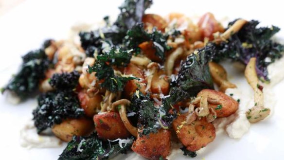Gnocchi with kale and mushrooms.