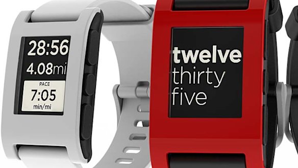 Funded: Pebble, prototypes of the customisable watch that connects to smartphones via Bluetooth.