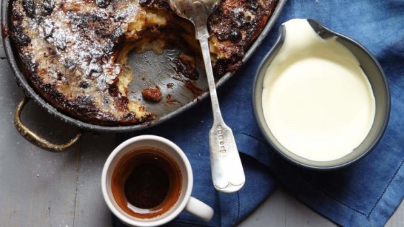 Rum and raisin bread and butter pudding.