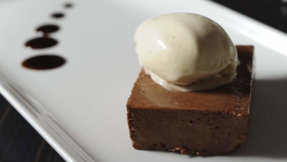 Valrhona chocolate pave with coffee ice-cream.