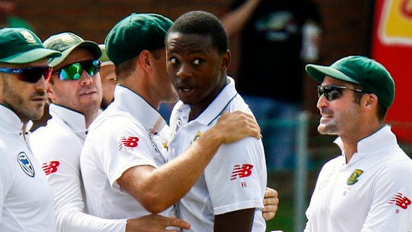 He's back: Kagiso Rabada (centre) will line up against Australia at Newlands on Thursday.