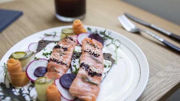 Smorrebrod: A Danish-style king salmon open sandwich.