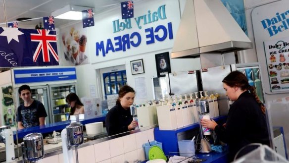 Finishing pour: Inside Dairy Bell East Malvern, staff member Emma Bell makes a milkshake.