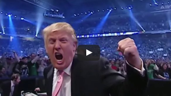 President Donald Trump in the mock video, where he takes on the CNN logo in the wrestling ring. 