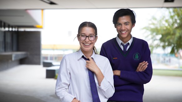 High-achieving students at Brighton Secondary College Rhyana Ishaq and Darcy Vissenjoux support the initiative.