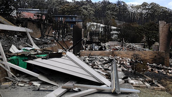 Massive loss: Some of the 69 houses destroyed by the bushfire in the coastal town of Tathra.