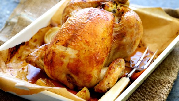 Adam Liaw's classic roast chicken with bread and butter stuffing 
