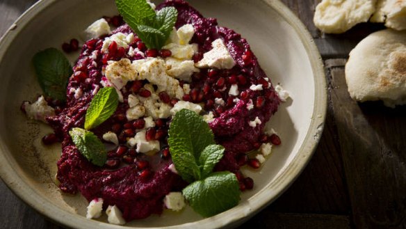 Roasted beetroot, cinnamon and pomegranate dip.