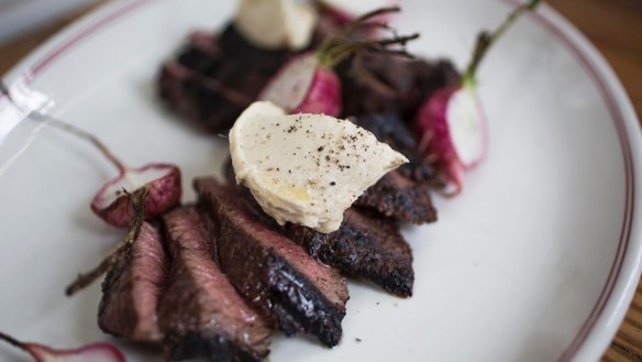 Hanger steak and anchovy butter.