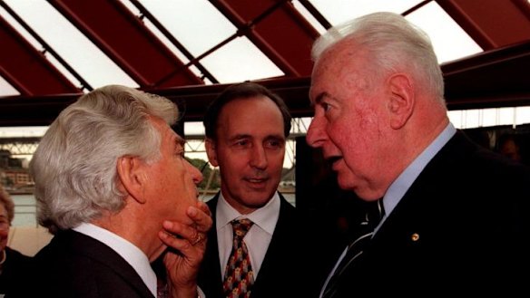 Former Labor prime ministers Bob Hawke, Paul Keating and Gough Whitlam in 1998.
