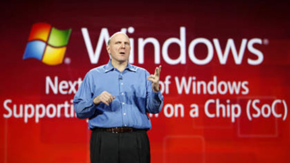 Microsoft CEO Steve Ballmer delivers his keynote address on the eve of the Consumer Electronics Show in Las Vegas.