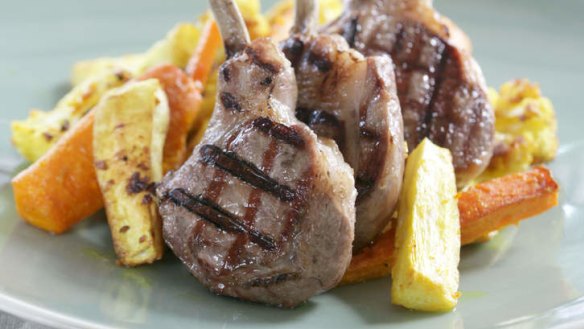 Lamb cutlets with roast parsnip and cauliflower.