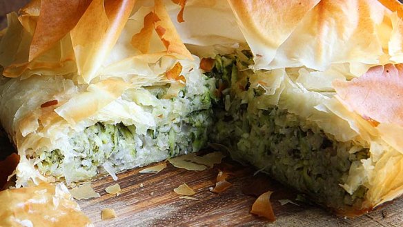 Hugh Fearnley-Whittingstall's zucchini and rice filo pie.