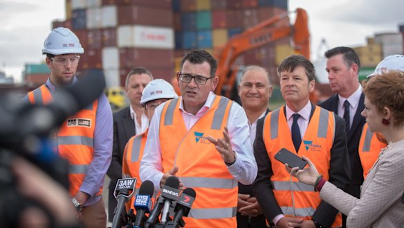 Premier Daniel Andrews and Luke Donnellan MP making a Westgate tunnel announcement.
