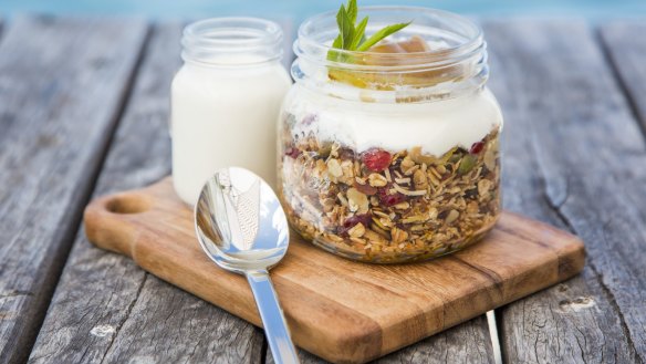 Add muesli and yoghurt in a jar for a fun and kid-friendly snack.