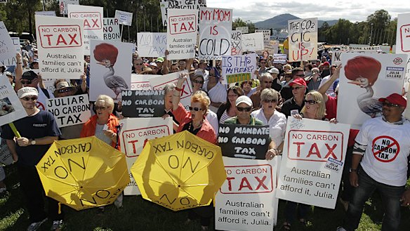 Face-off ... Tony Abbott addressed the No Carbon Tax rally today.