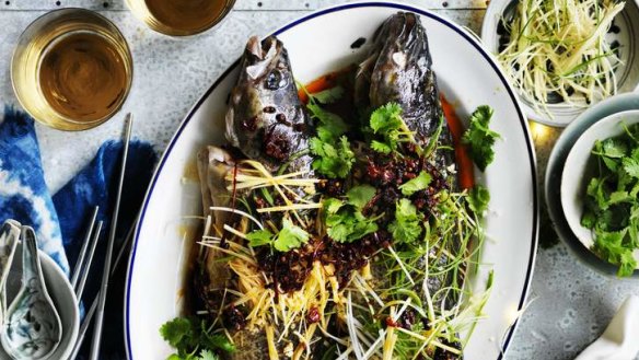 Steamed Murray cod with red chilli oil.