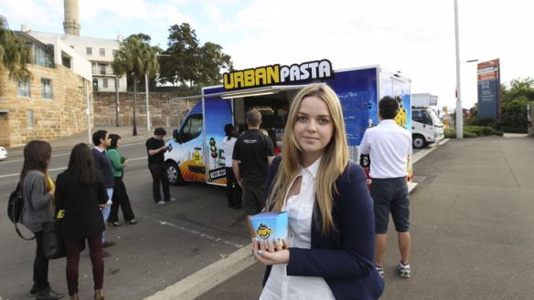 A cheap lunch option ... Isabelle Hampson, a regular customer of the Urban Pasta food truck.
